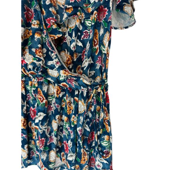 Ralph Lauren Black Label Stretch V-Neck Faux Wrap Blue Ruffle Blouse Medium - Picture 4 of 13